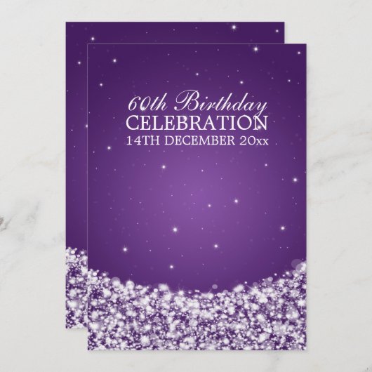 Elegant 60e verjaardag Star Sparkle Paars Kaart (Voorkant / Achterkant)