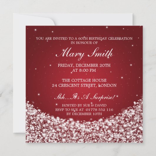 Elegant 60e verjaardag Star Sparkle Red Kaart (Achterkant)