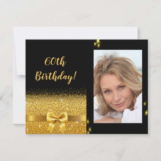 Elegant 60e verjaardag uitnodiging zwarte gouden f (Voorkant)