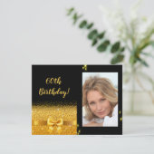 Elegant 60e verjaardag uitnodiging zwarte gouden f (Staand voorkant)