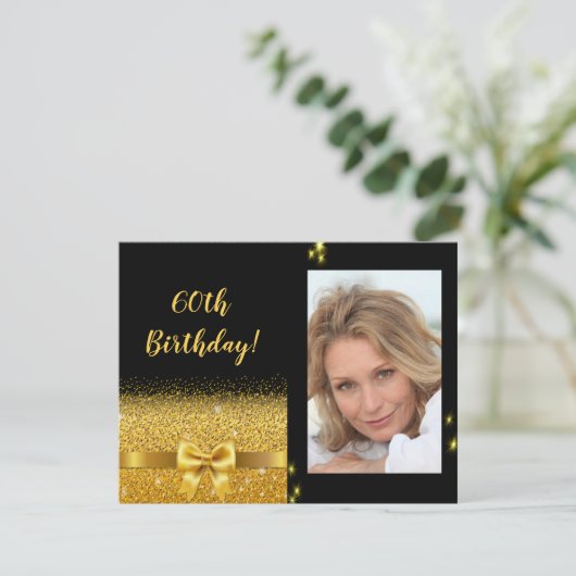 Elegant 60e verjaardag uitnodiging zwarte gouden f (Staand voorkant)