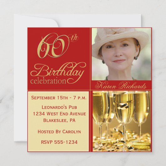 Elegant 60e verjaardag Uitnodigingen (Voorkant)