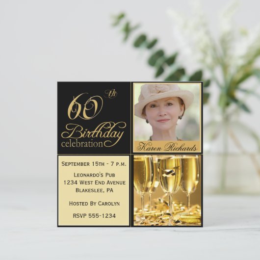 Elegant 60e verjaardag Uitnodigingen (Staand voorkant)