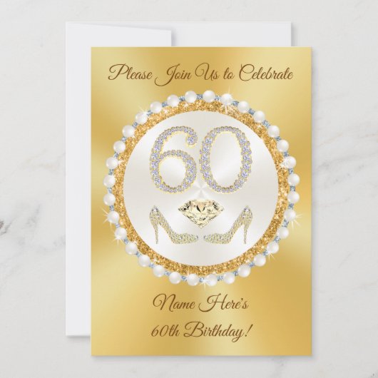 Elegant, 60e verjaardag Uitnodigingen voor haar, A (Voorkant)