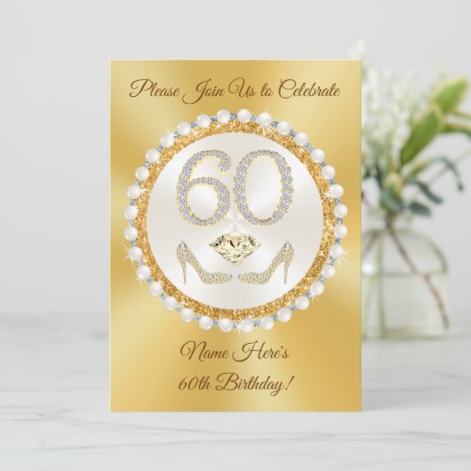 Elegant, 60e verjaardag Uitnodigingen voor haar, A (Staand voorkant)