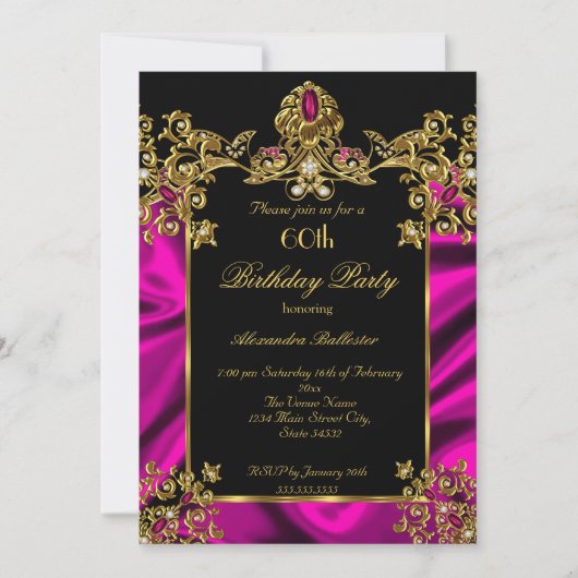 Elegant 60e verjaardag Zijde Rijk Roze goud Kaart (Voorkant)