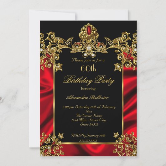 Elegant 60e verjaardag Zijderzijde Ruby Red Gold 2 Kaart (Voorkant)