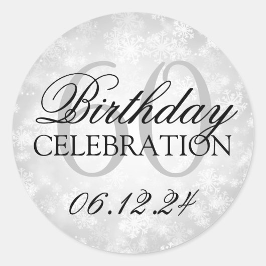 Elegant 60e verjaardag Zilver Winter Wonderland Ronde Sticker (Voorkant)
