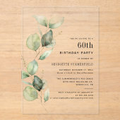 Elegant 60e verjaardagsfeest Eucalyptus Acryl Uitnodigingen (Voorkant)