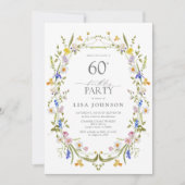 Elegant 60e verjaardagsfeestje Bloemen Waterverf Kaart (Voorkant)
