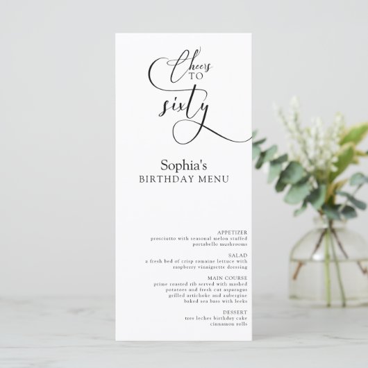 Elegant 60e verjaardagsfeestje menu (Staand voorkant)