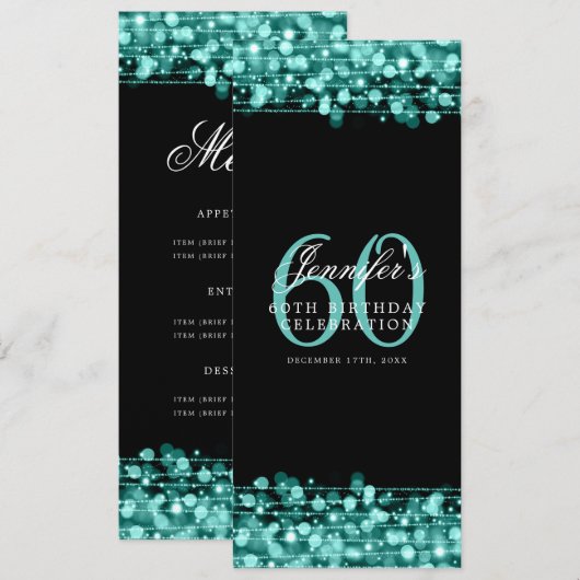 Elegant 60e verjaardagsfeestje menu Blauwgroen Kaart (Voorkant / Achterkant)