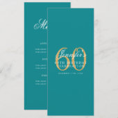 Elegant 60e verjaardagsfeestje Menu Gold Turquoise Kaart (Voorkant / Achterkant)