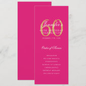 Elegant 60e verjaardagsfeestprogramma Hot Pink Gol Kaart (Voorkant / Achterkant)
