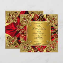 Elegant 60e verpartij zijde robijnrood goud kaart