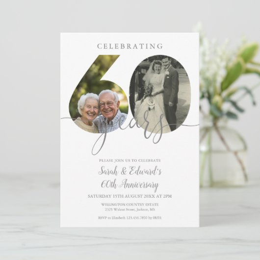Elegant 60ste bruiloft Jubileum 2 Foto Kaart (Staand voorkant)