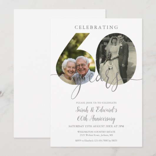 Elegant 60ste bruiloft Jubileum 2 Foto Kaart (Voorkant / Achterkant)