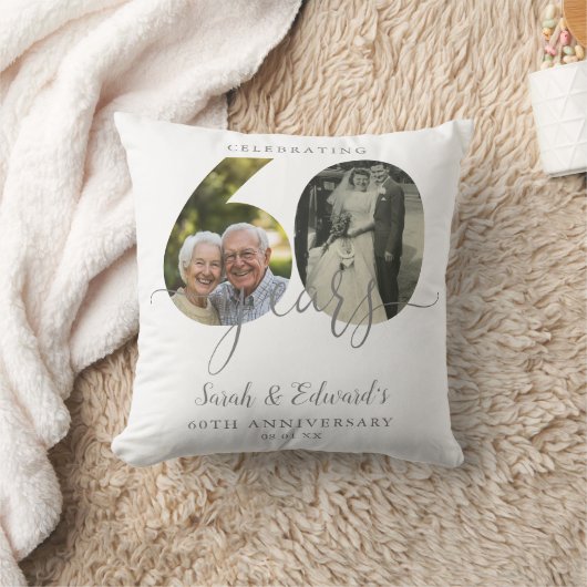 Elegant 60ste bruiloft Jubileum 2 Foto Kussen (Deken)