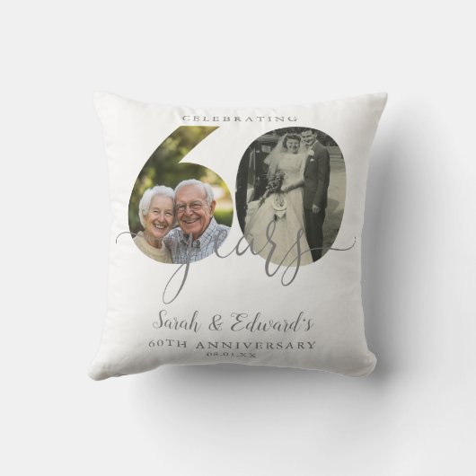 Elegant 60ste bruiloft Jubileum 2 Foto Kussen (Achterkant)