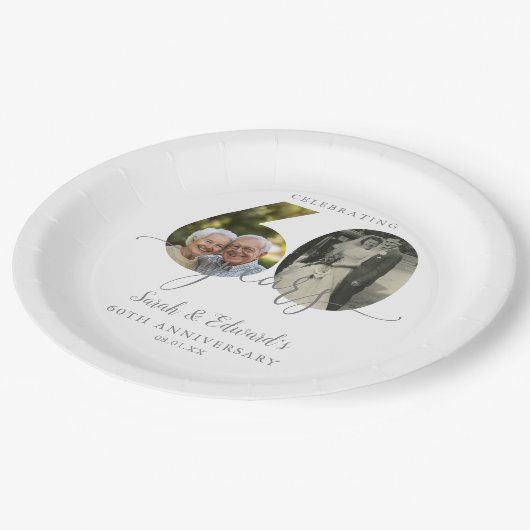 Elegant 60ste bruiloft Jubileum 2 Foto Papieren Bordje (Gekanteld)