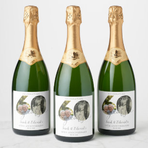 Elegant 60ste bruiloft Jubileum 2 Foto Sparkling Wijnetiket