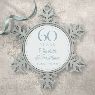 Elegant 60ste huwelijksjubileum tin sneeuwvlok ornament