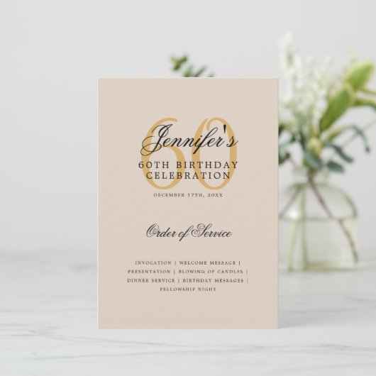 Elegant 60ste verjaardag programma Gold Menu Champ (Staand voorkant)