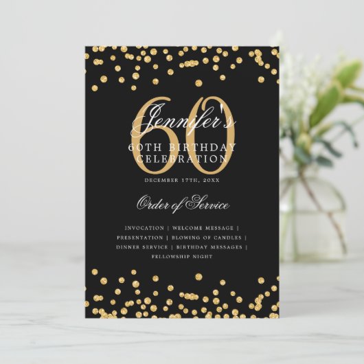 Elegant 60ste verjaardag programma Menu Gold Black (Staand voorkant)