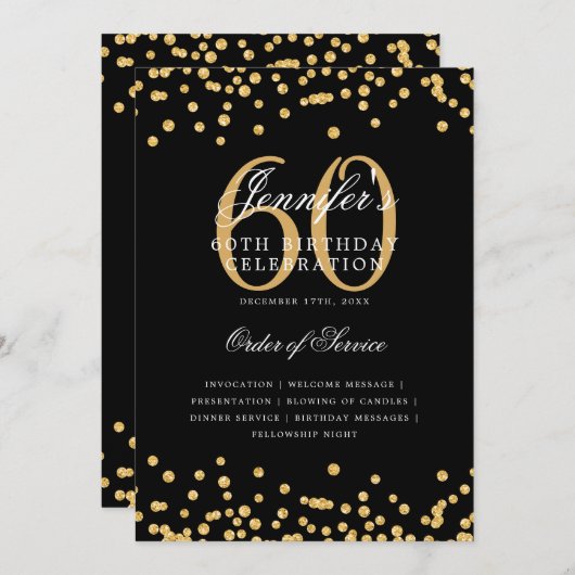 Elegant 60ste verjaardag programma Menu Gold Black (Voorkant / Achterkant)