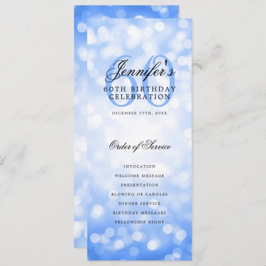 Elegant 60ste verjaardag programma Navy Blue Bokeh (Voorkant / Achterkant)