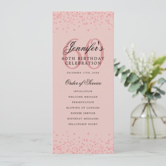 Elegant 60ste verjaardag programma Roos Gold Blush (Staand voorkant)