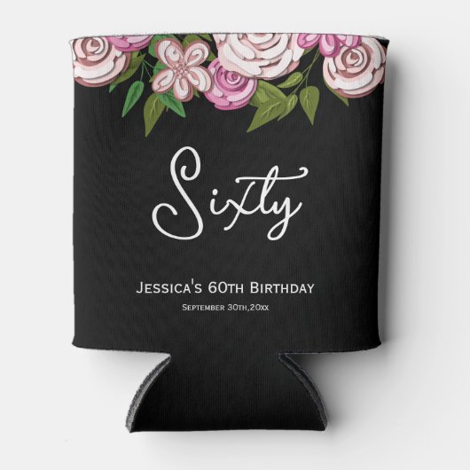 Elegant 60ste Verjaardag Roos Bloemen Blikjeskoeler (Voorkant)