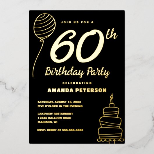 Elegant 60ste verjaardagsfeest Echt Goud Folie Uitnodiging (Voorkant)