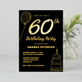 Elegant 60ste verjaardagsfeest Echt Goud Folie Uitnodiging (Staand Voorkant)