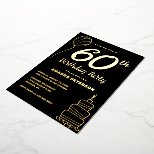 Elegant 60ste verjaardagsfeest Echt Goud Folie Uitnodiging (Gedraaid)