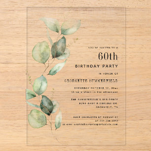 Elegant 60ste verjaardagsfeest Eucalyptus Acryl Uitnodigingen