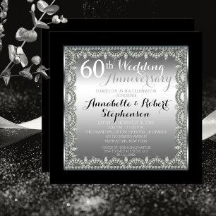 Elegant 60ste Zilveren en Diamanten Trouwdag Kaart