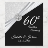 Elegant 60th/75th Diamond Glitter Jubileum Wijn Etiket (Enkel label)