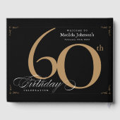 Elegant 60th Birthday Black Gold Script Aangepast Gastenboek (Achterkant)