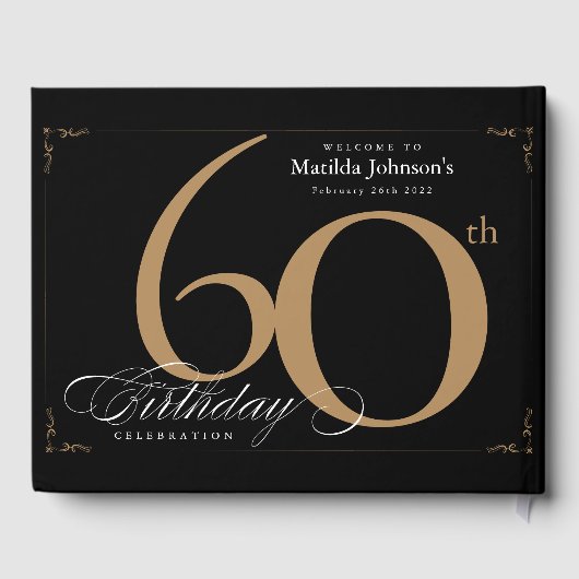 Elegant 60th Birthday Black Gold Script Aangepast Gastenboek (Achterkant)