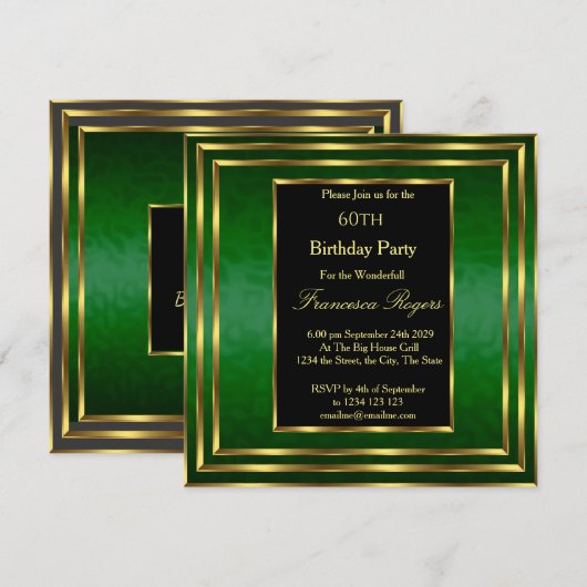 Elegant 60th Birthday Emerald Green Gold Kaart (Voorkant / Achterkant)