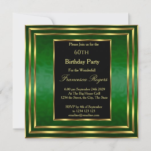 Elegant 60th Birthday Emerald Green Gold Kaart (Voorkant)