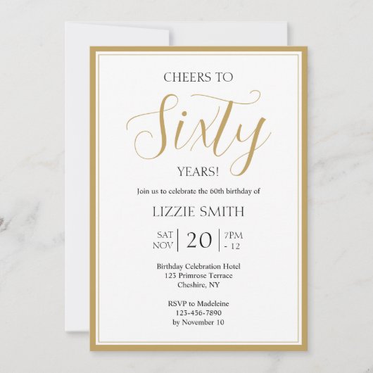 Elegant 60th Birthday Invitation Black and Gold Kaart (Voorkant)