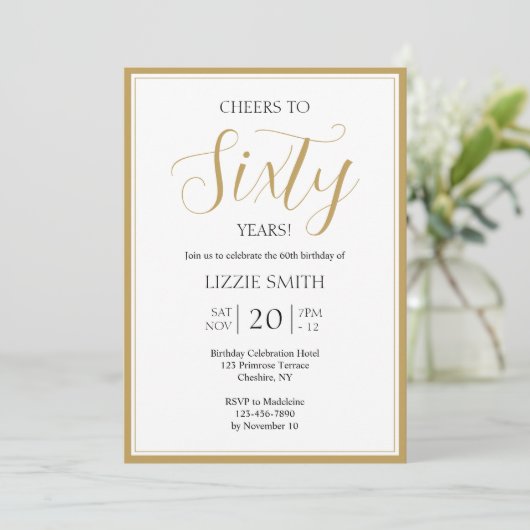 Elegant 60th Birthday Invitation Black and Gold Kaart (Staand voorkant)