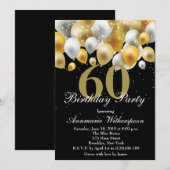 Elegant 60th Birthday Invitation Gold Balloons Kaart (Voorkant / Achterkant)