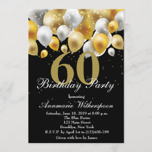 Elegant 60th Birthday Invitation Gold Balloons Kaart