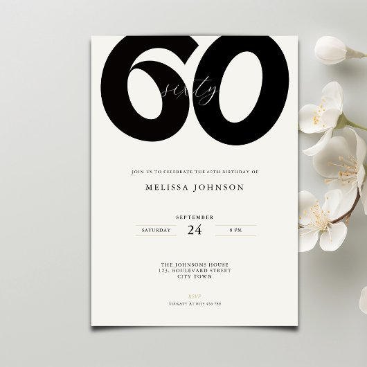 Elegant 60th Birthday Invitation - Minimal Style Kaart