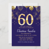 Elegant 60th Birthday Invitation with Gold Ballons Kaart (Voorkant)