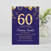 Elegant 60th Birthday Invitation with Gold Ballons Kaart (Staand voorkant)