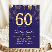 Elegant 60th Birthday Invitation with Gold Ballons Kaart